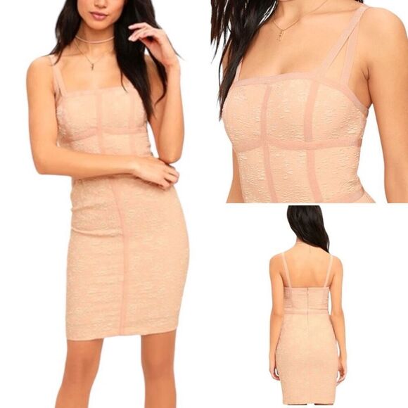 Ali & Jay Peach Meet Me In The Grotto Textured Floral Lace Bodycon Mini Dress Sz - Picture 1 of 16
